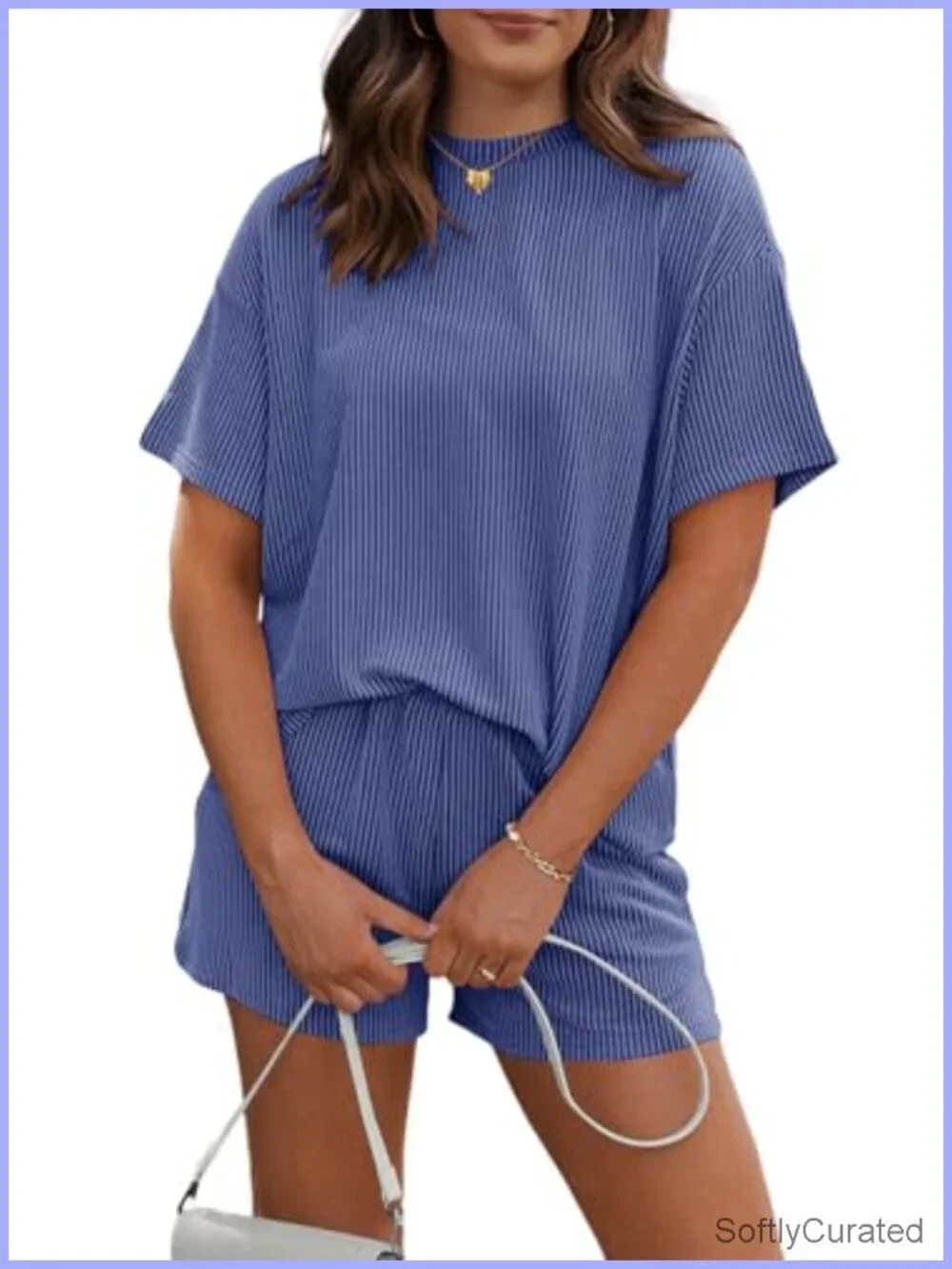 Women's 2 Piece Set Ribbed Knit Lounge Shorts Set Tracksuit Oversized